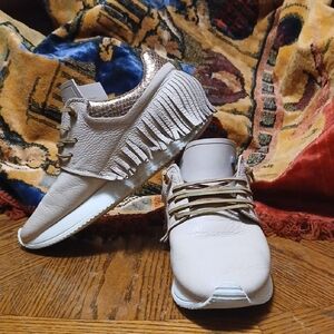 EsseUTEsse,beige, Leather Sneakers With Fringe. Made In Italy